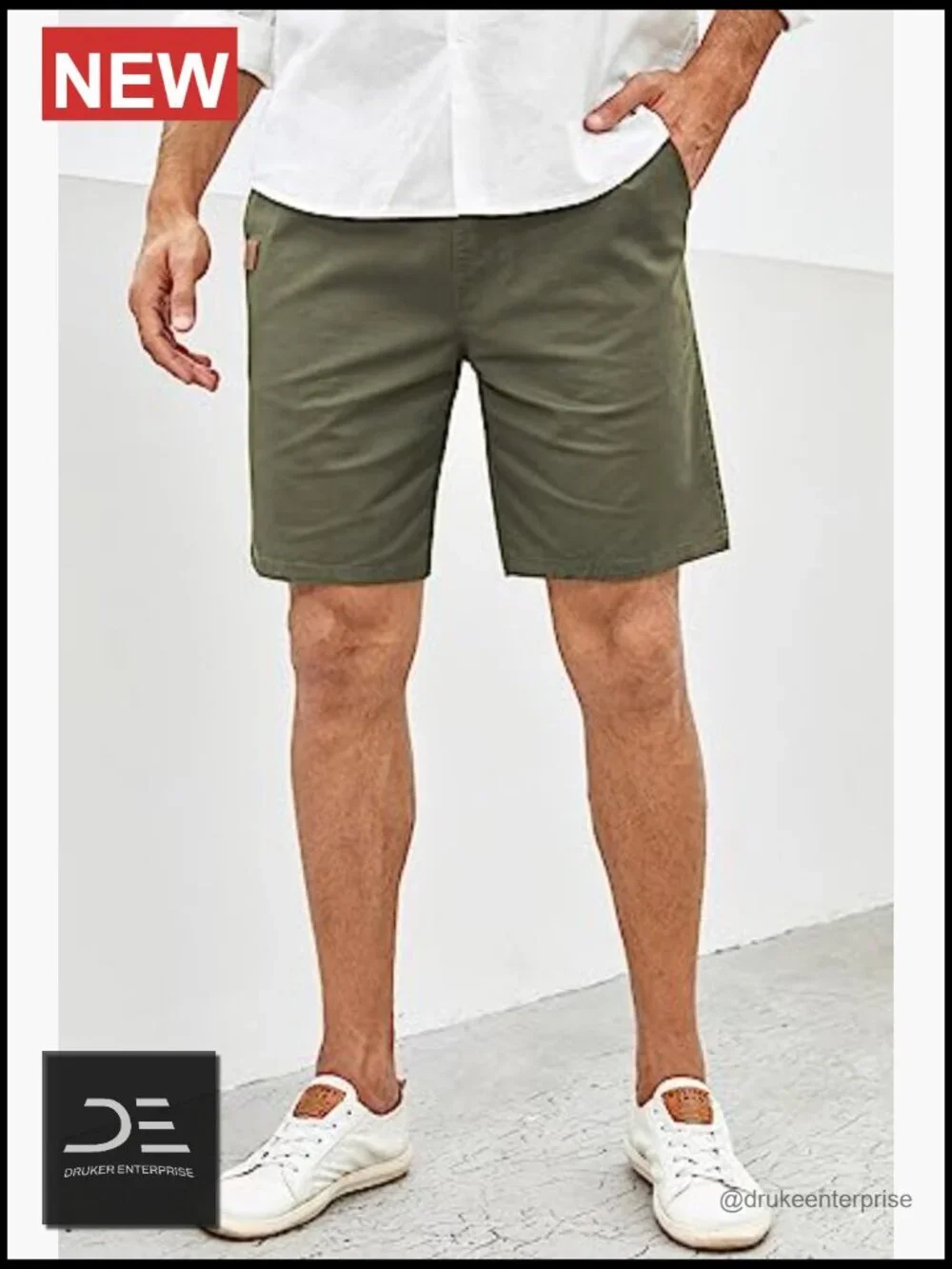 Mens Casual Cotton Drawstring Stretch Twill Chino Flat Front Shorts Golf